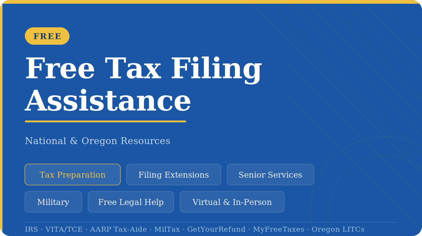 You are currently viewing Free Tax Filing Assistance – Tax Preparation · Filing Extensions · Senior Services · Military · Free Legal Help · Virtual & In Person